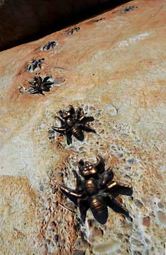 Artistic bees on a rocky background