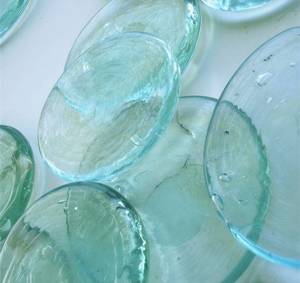 Abstract arrangement of circular glass objects