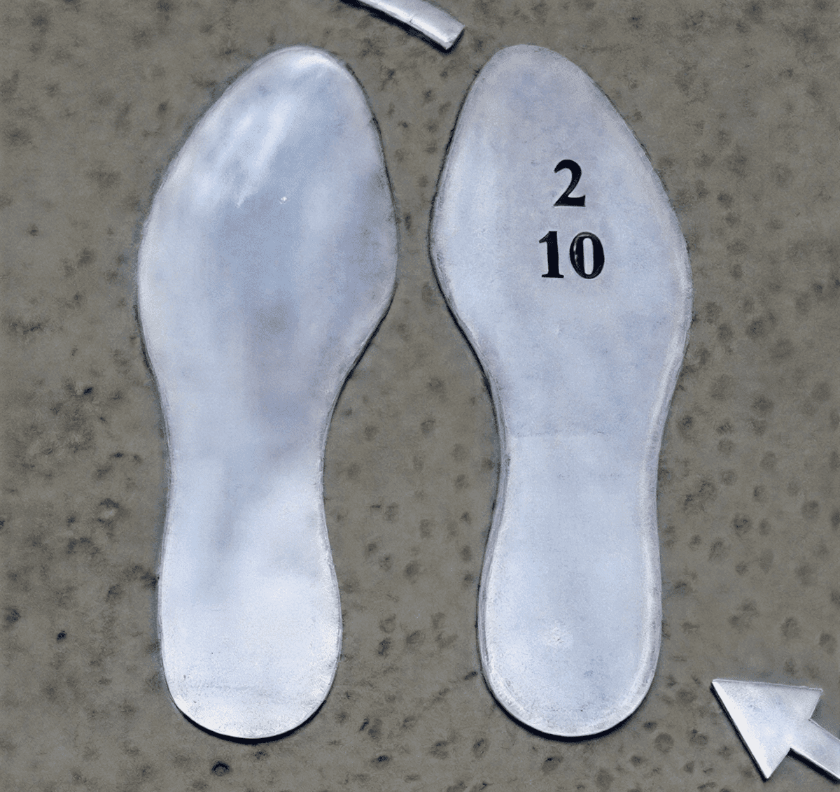 Metal shoe outlines on ground surface