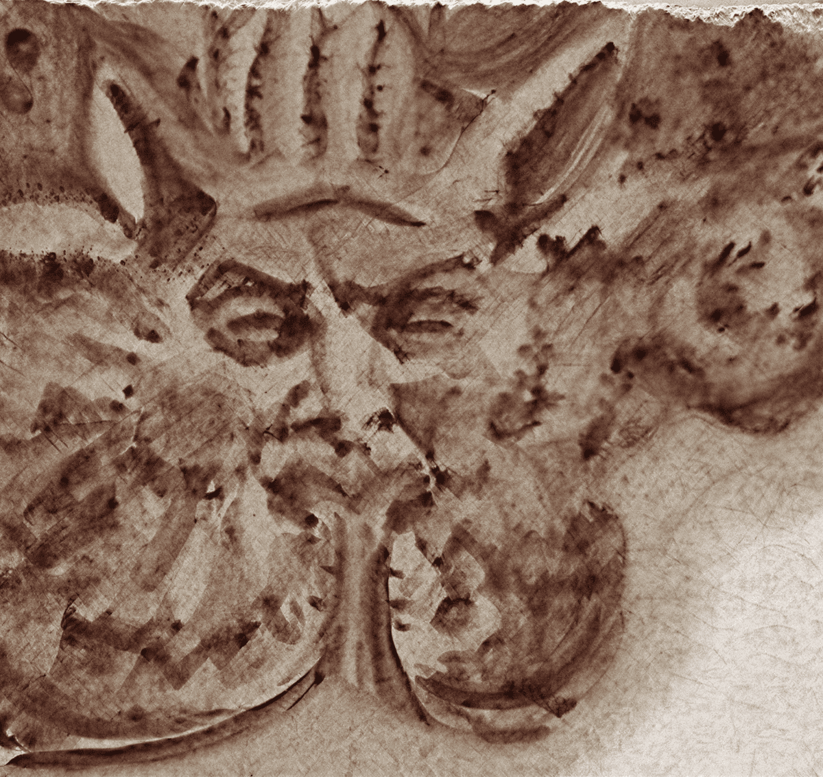 Weathered stone sculpture with facial features