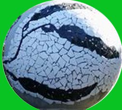Mosaic sphere with green background.