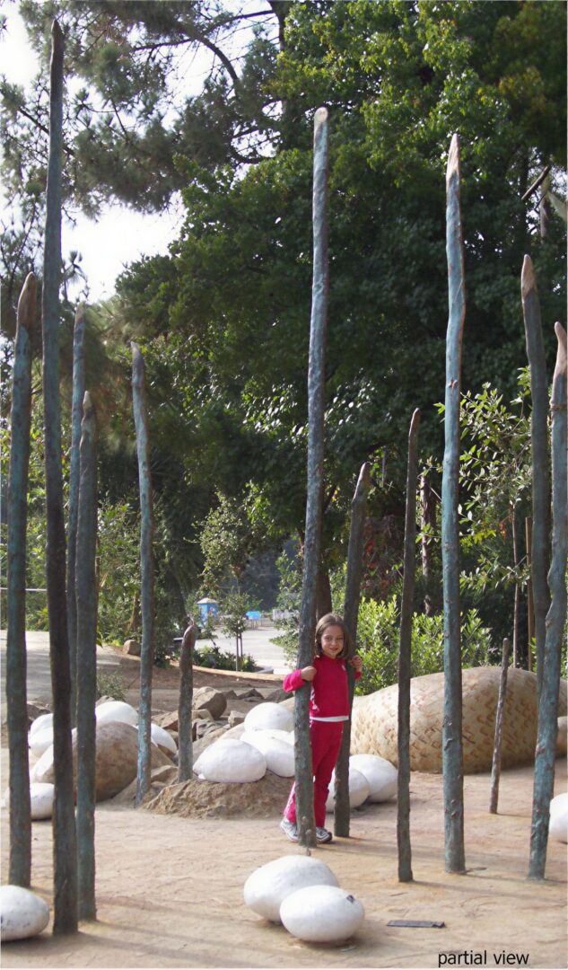 Kid exploring outdoor art installation