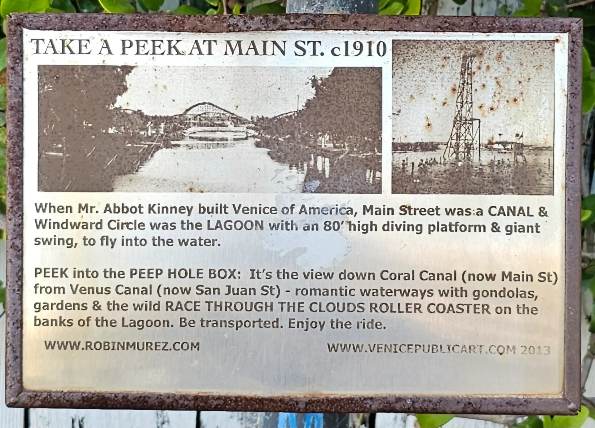 Historic Venice, California informational plaque, circa 1910.