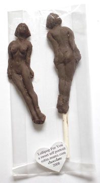 Chocolate lollipops shaped like human figures.