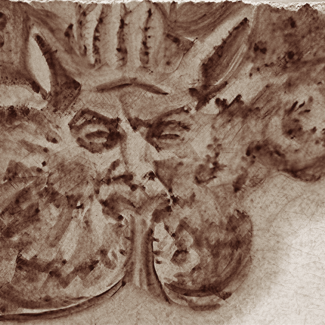Weathered stone sculpture with facial features