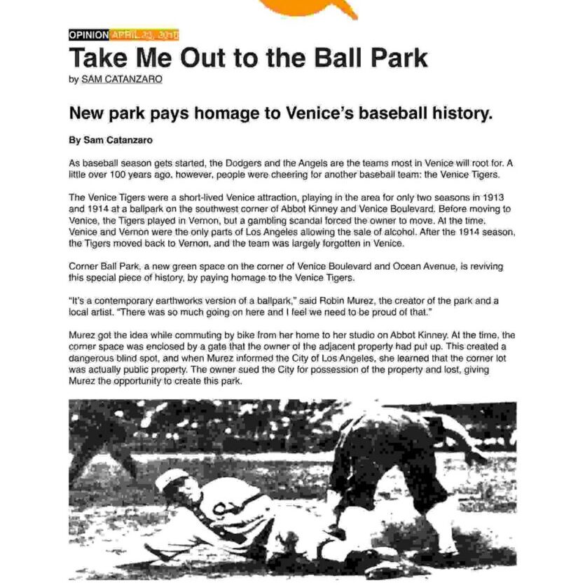 Magazine article about Venice baseball park